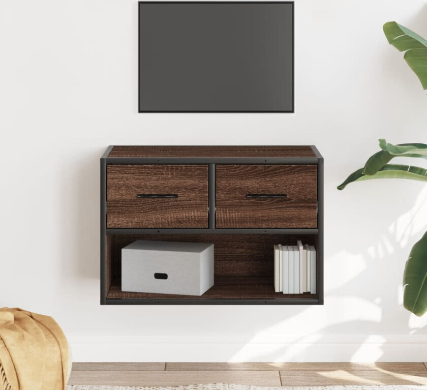 TV-benk brun eik 60x31x39,5 cm konstruert tre og metall