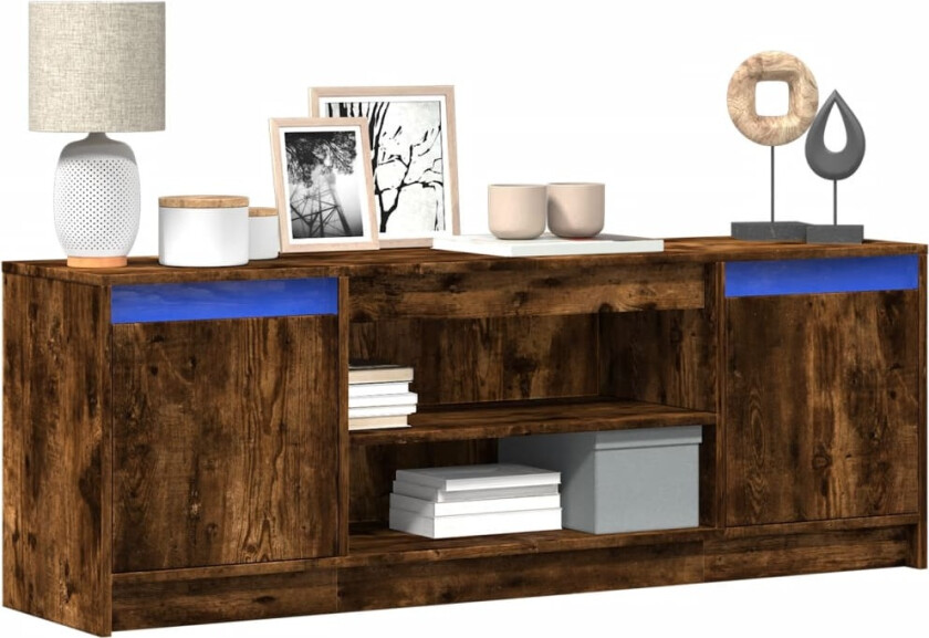 TV-benk med LED røkt eik 139,5x34x50 cm konstruert tre