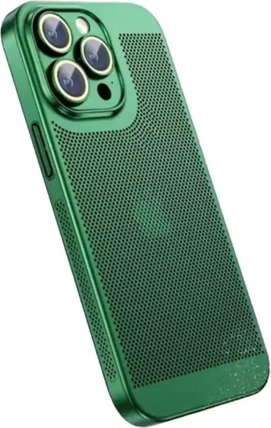 iPhone 15 Pro Hardt Perforert Plastdeksel med Kameralinsebeskyttelse - Grønn