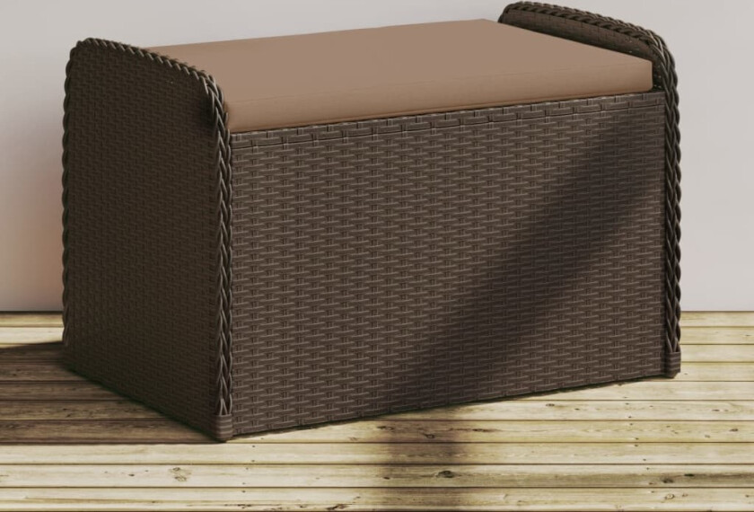 Oppbevaringsbenk med pute brun 80x51x52 cm polyrotting