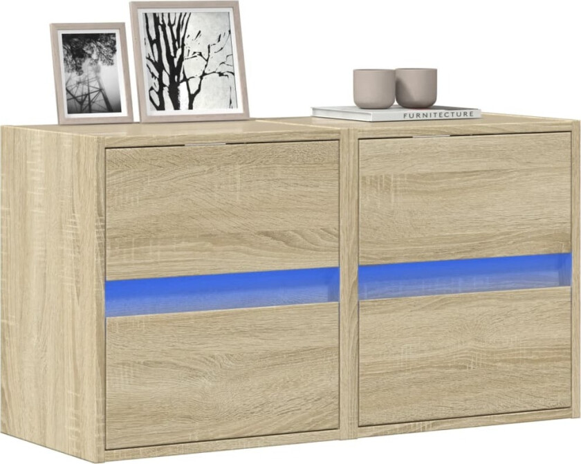 Vegghengte TV-benker med LED 2 stk sonoma eik 41x31x45 cm