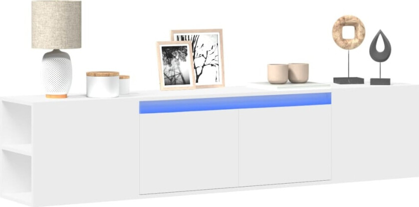 Vegghengt TV-benk med LED hvit 180x31x39,5 cm