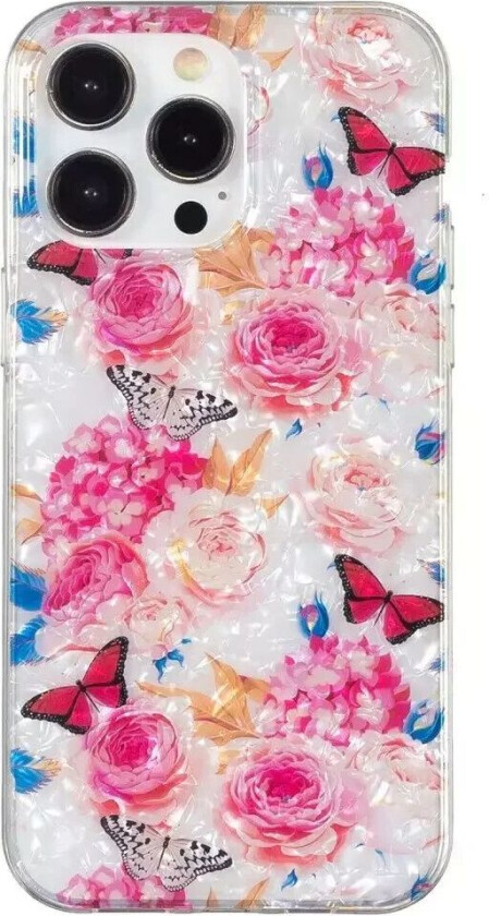 iPhone 15 Pro Fleksibelt Plastdeksel - Faverig med Blomster