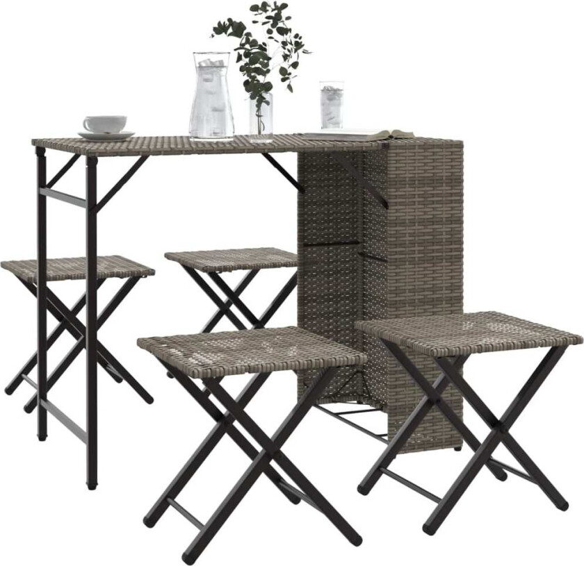 Hagespisegruppe 5 deler sammenleggbar grå polyrotting