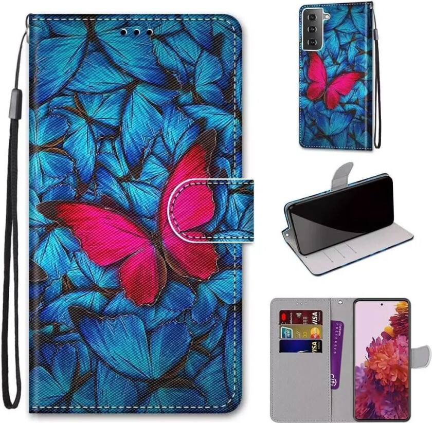 Samsung Galaxy S21 Kunstskinn Flip Deksel med Lommebok - Sommerfugl