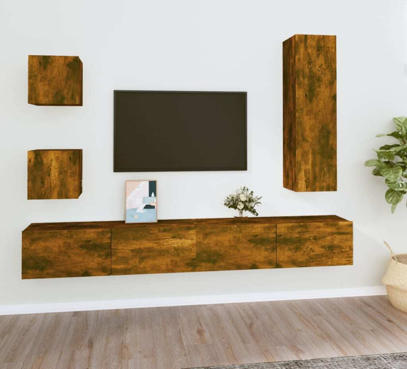 TV-skapsett 5 deler røkt eik konstruert tre