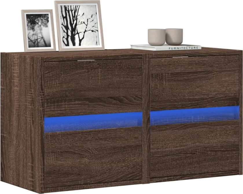 Vegghengte TV-benker med LED 2 stk brun eik 41x31x45 cm