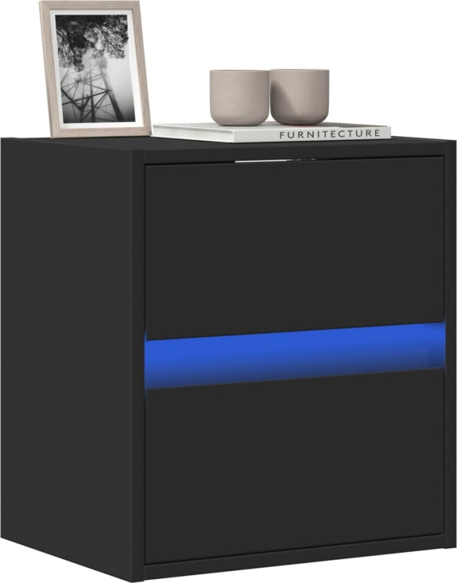 Vegghengt TV-benk med LED svart 41x31x45 cm