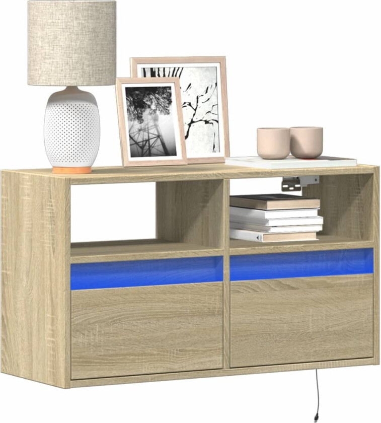 Vegghengt TV-benk med LED sonoma eik 80x31x45 cm