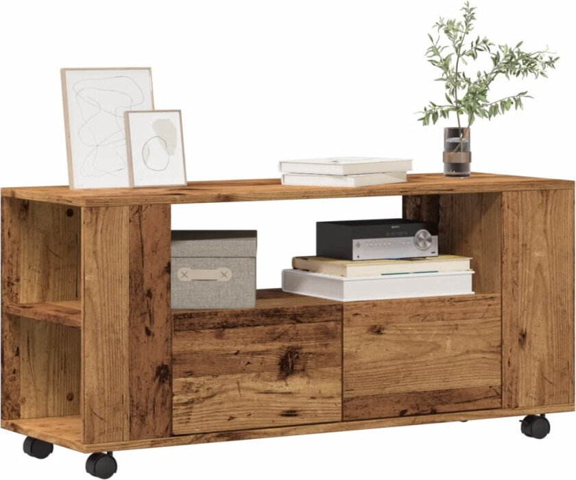 TV-benk med hjul gammelt tre 102x34,5x43 cm konstruert tre