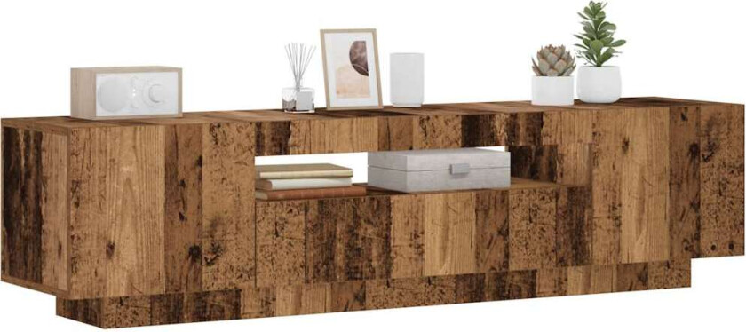 TV-benk med LED-lys gammelt tre 160x35x40 cm konstruert tre