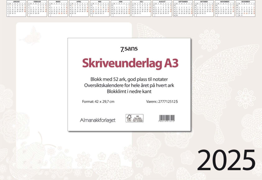 Kalender 2025 7.Sans Skriveunderlag A3