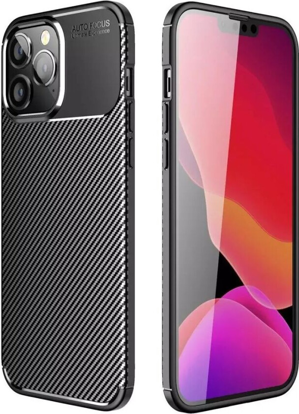 iPhone 14 Pro Max Karbonfiber Fleksibel Plast Deksel - Svart