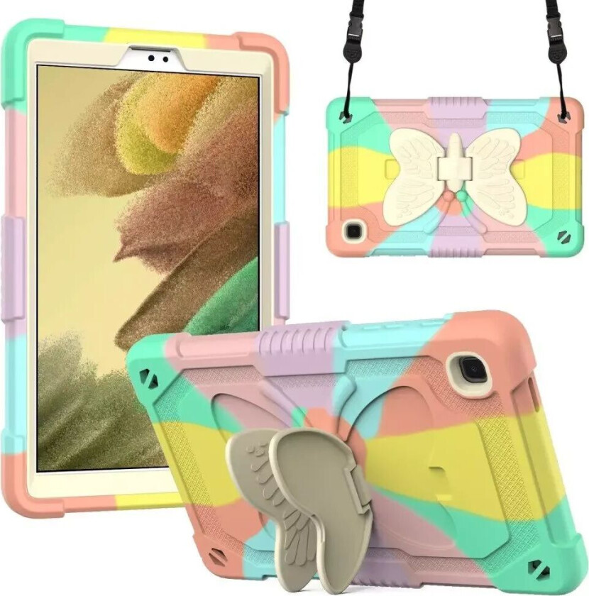 Samsung Galaxy Tab A7 Lite Butterfly Kickstand Barnedeksel - Grå / Regnbue V2
