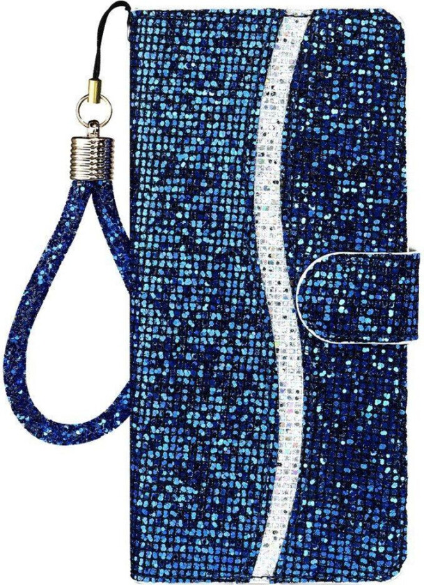 Samsung Galaxy A24 Kunstskinn Deksel med Lommebok og Stropp - Glitter Design - Blå