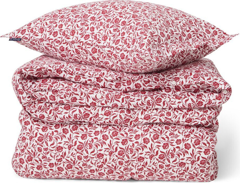 Flower Printed Cotton Sateen sengesett Hvit-rød