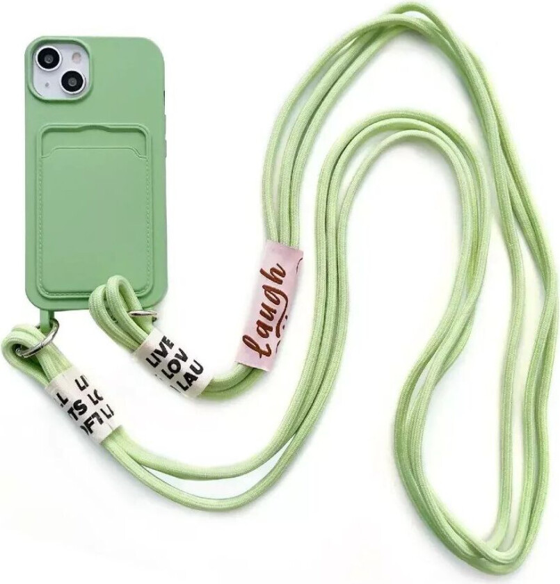 iPhone 14 Fleksibelt Plastdeksel med Kortholder og Stropp - Grønn