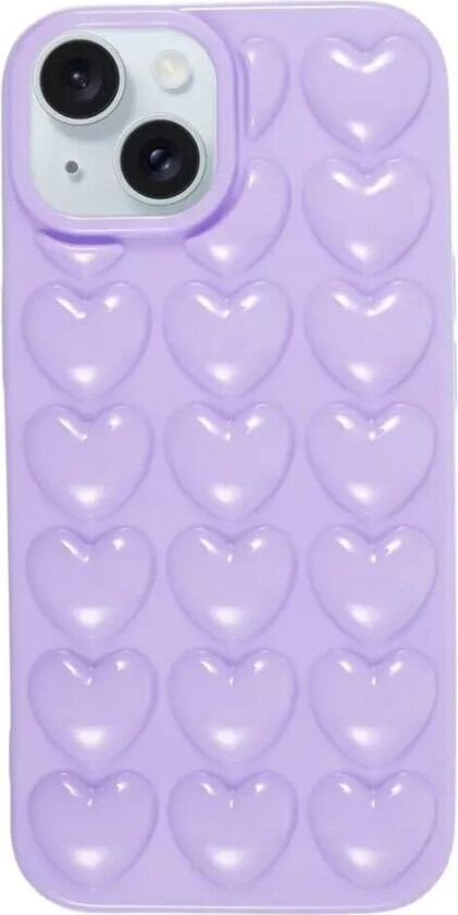 iPhone 15 Fleksibelt Plast Deksel m. Små Hjerter - Lilla