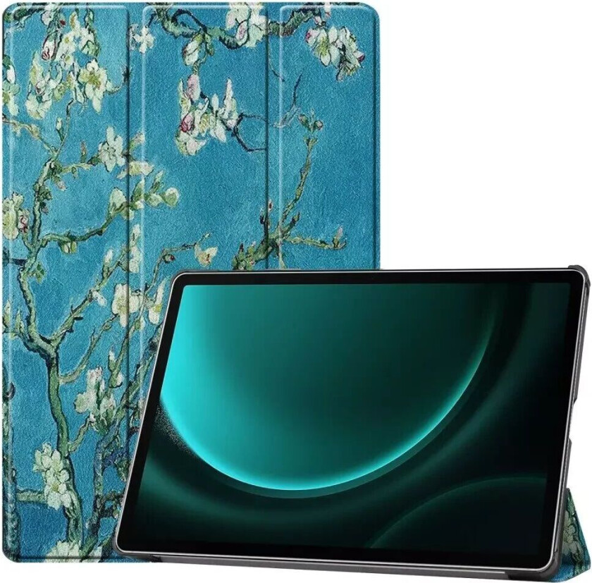 Samsung Galaxy Tab S9 FE+ (Plus) Tri-Fold Deksel i Kunstskinn med Penneholder - Blomstergrener