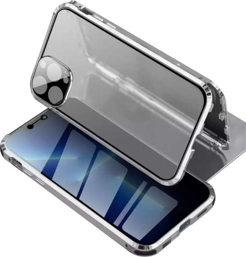iPhone 13 Pro Max Magnetisk Privacy Glass Deksel - Bak Og Front - Sølv