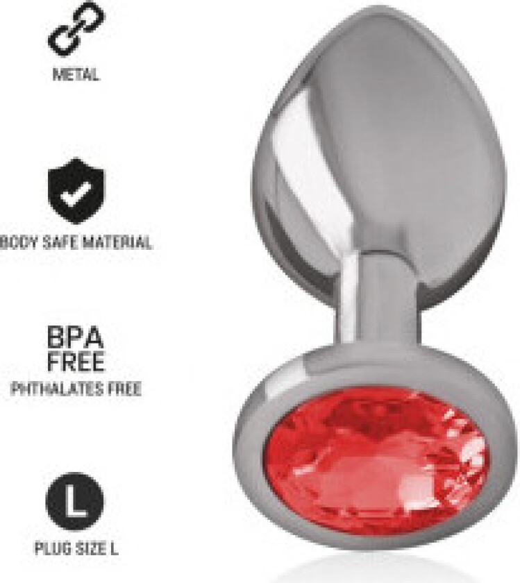 Intens - Aluminium metall analplugg med rød krystall størrelse L