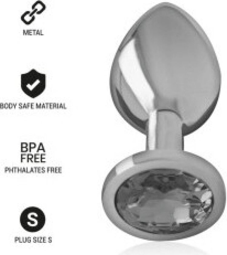 Intens - Aluminium metall analplugg med svart krystall størrelse S