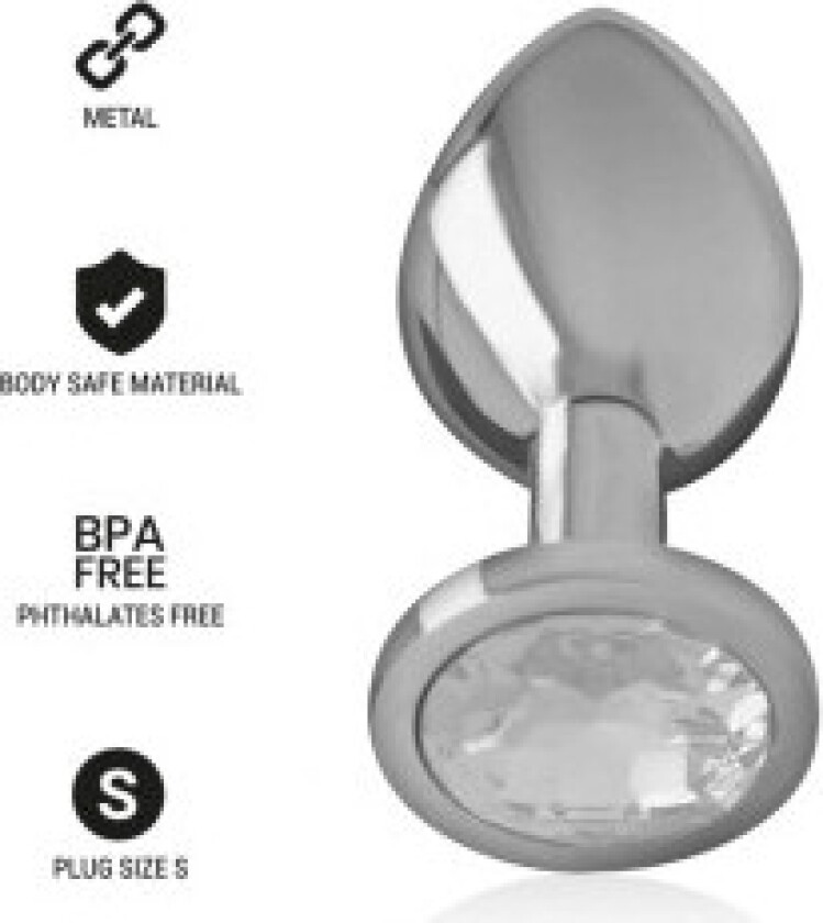 Intens - Aluminium metall analplugg med sølvkrystall størrelse S