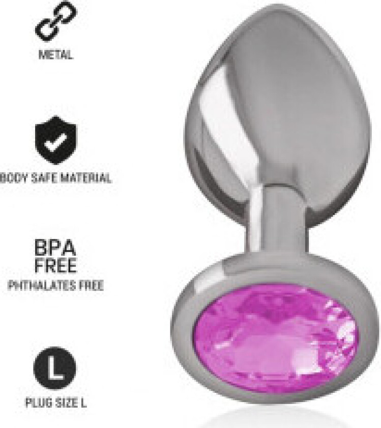 Intens - Aluminium metall analplugg med rosa krystall størrelse L