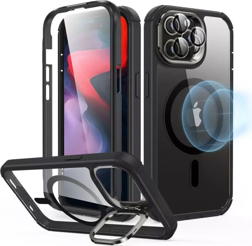 iPhone 15 Pro Max Armor Tough Kickstand Halolock Deksel - MagSafe Kompatibel - Gjenomsiktig / Svart