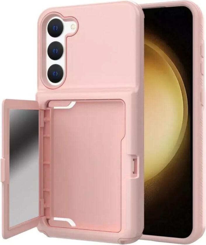 Samsung Galaxy S23 Hybrid Håndverkerdeksel med Kortholder og Innebygd Speil - Rosa