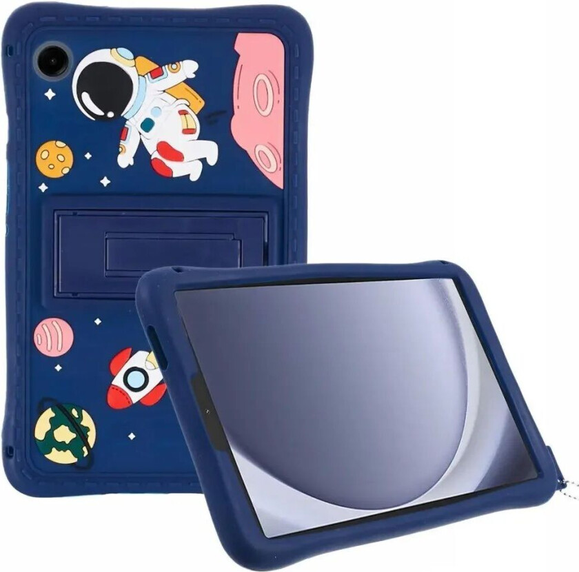 Samsung Galaxy Tab A9 Barne Deksel m. Stativfunksjon & Cartoon - Mørkeblå