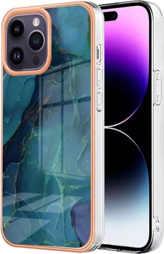 iPhone 15 Pro Max Plastdeksel - Grønn / Blå Marmor