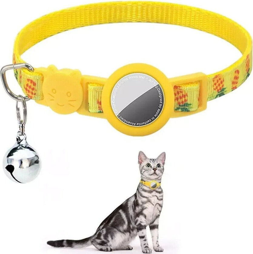 Kattehalsbånd med AirTag Silikondeksel & Klokke - Ananas