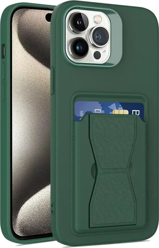 iPhone 15 Pro Max Fleksibelt Plast Deksel m. Kortholder & Kickstand - Grøn
