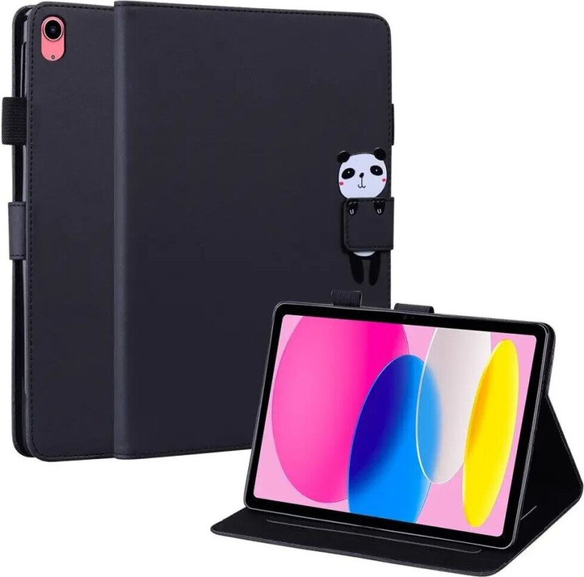 iPad 10.9" ( 2022) Flip Deksel i Skinn med Dyremotiv - Svart
