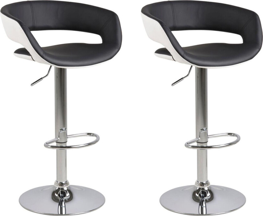 Gramma barstol i svart og hvit PU kunstskinn, med fot i krom, med gasspatron.