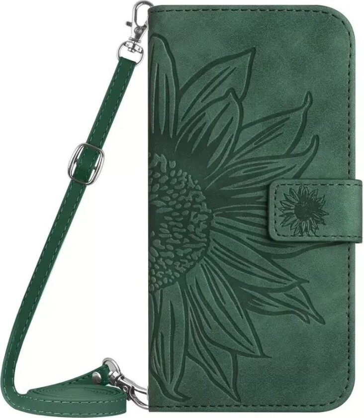 iPhone 15 Pro Kunstskinn Flip Deksel med Lommebok - Solsikke - Grønn