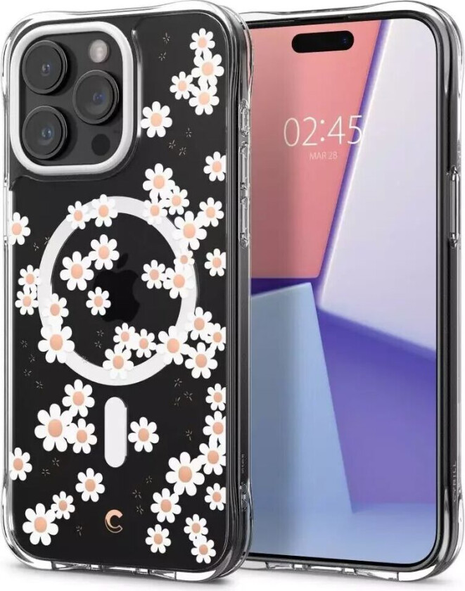 iPhone 15 Pro Max Cecile Plast Deksel m. Stropp - MagSafe-Kompatibelt - White Daisy