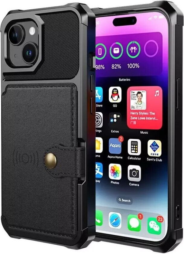 iPhone 15 Hybrid Deksel med Lommebok - Svart