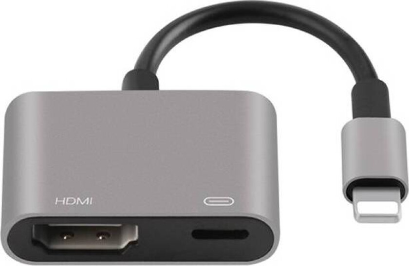 Lightning til HDMI-adapter med Lightning-port for strøm - Grå