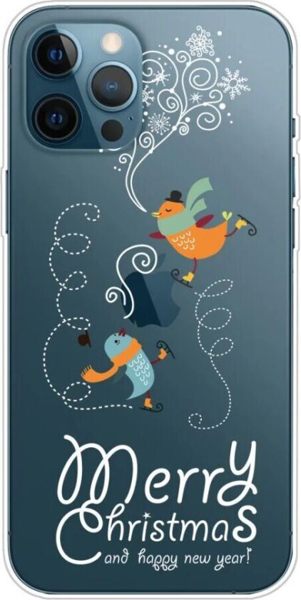 iPhone 16 Pro Max Fleksibelt Plast Jul Deksel - Merry Christmas - Fugler på Skøyter