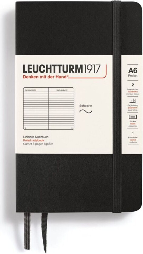 Notatbok A6 Myk Linjert Svart Leuchtturm1917