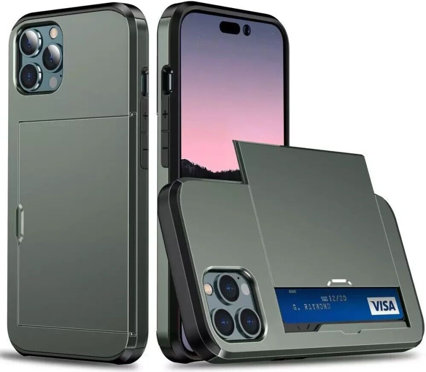 iPhone 15 Pro Drop Proof Deksel m. Lommebok - Mørk Grønn