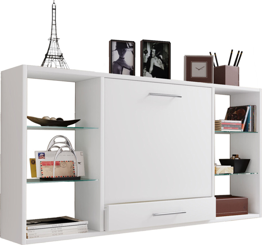 Teala skrivebord vegghengt skriveplate, 6 rom og 1 skuff hvit.