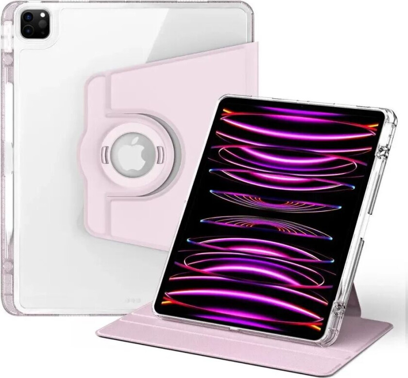 iPad Pro 12.9" (2022 / 2021 / 2020 / 2018) 2 i 1 Hybrid Flip Deksel m. Pennholder og Kameralinsebeskytter - Pink / Gjennomsiktig