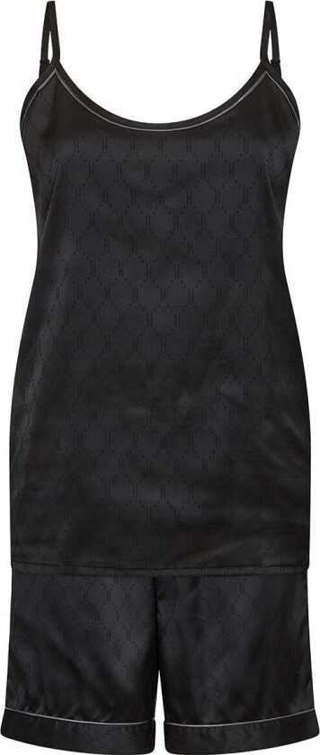 Satin Short Sett pyjamas, svart, Størrelse: S, Kvinner