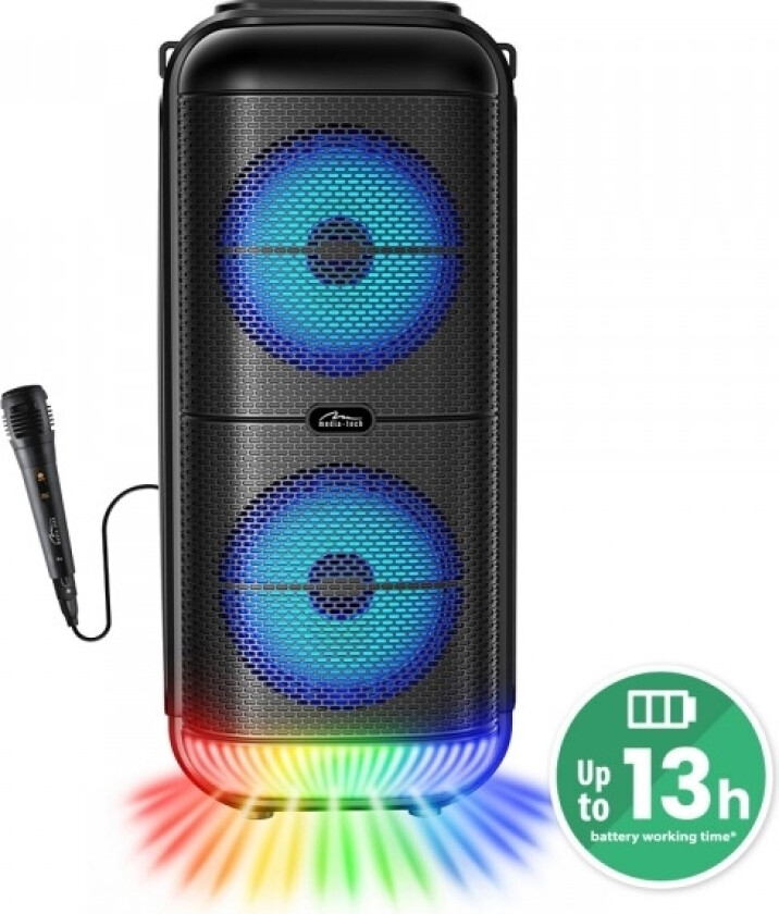 Media-Tech Power Audio Tws Er En Bærbar Bluetooth 5.3-Høyttaler Med Platebelysning. Karaoke, Fm-Radio, Mp3, 50W Rms / 900W Pmpo, Li-Ion Batteri. En M