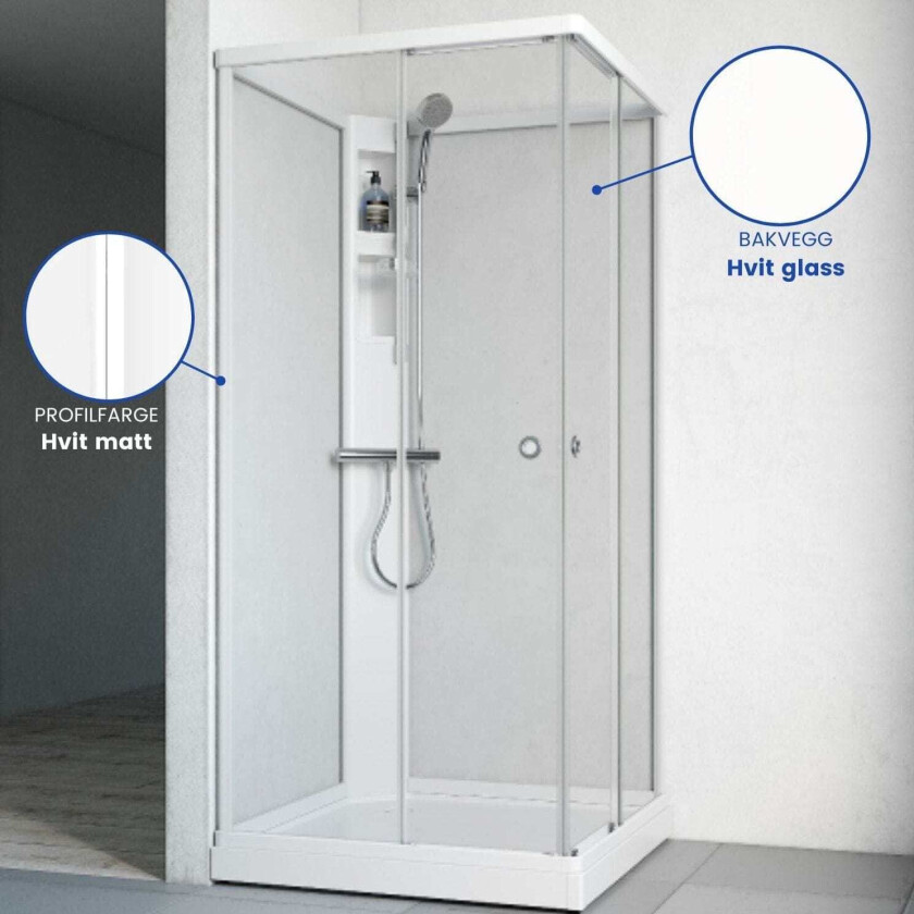 Flow Rett Dusjkabinett Standard Hvit / 91x91cm Glass