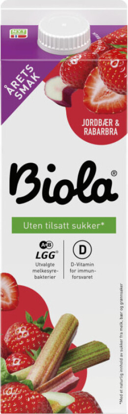 Biola Syrnet Melk Jordbær/Rabarbra uten 1000g Tine
