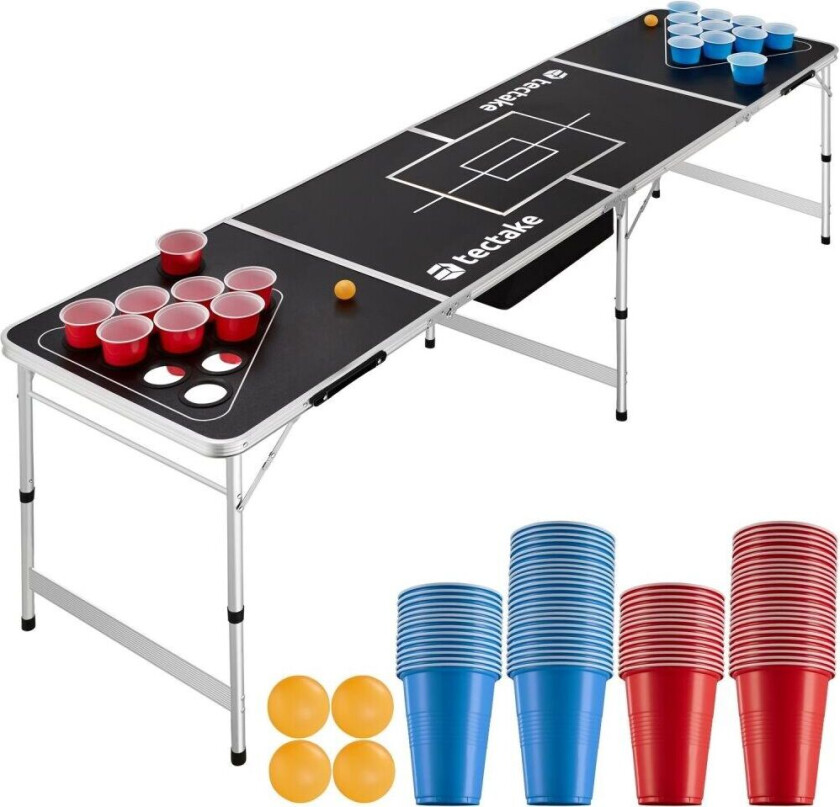 Tectake Beer pong bord, Ball Blitz - høydejusterbart og sammenleggbart - svart